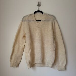 Handmade Shetland Wool Off-white Loose Knit Sweater, size M